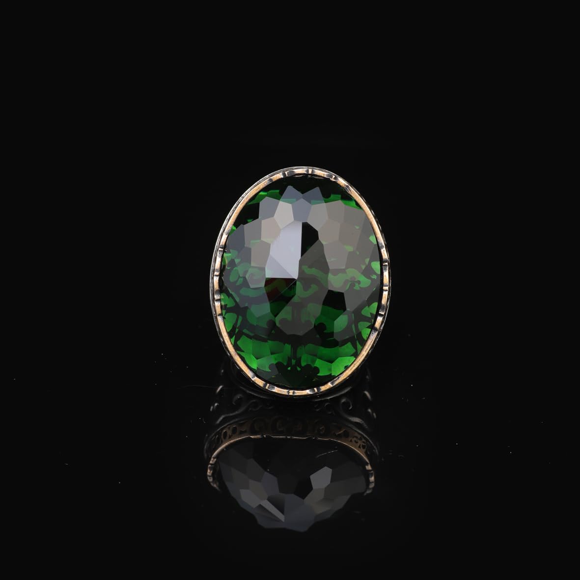 Emerald Ring with Oval Stone - Handmade