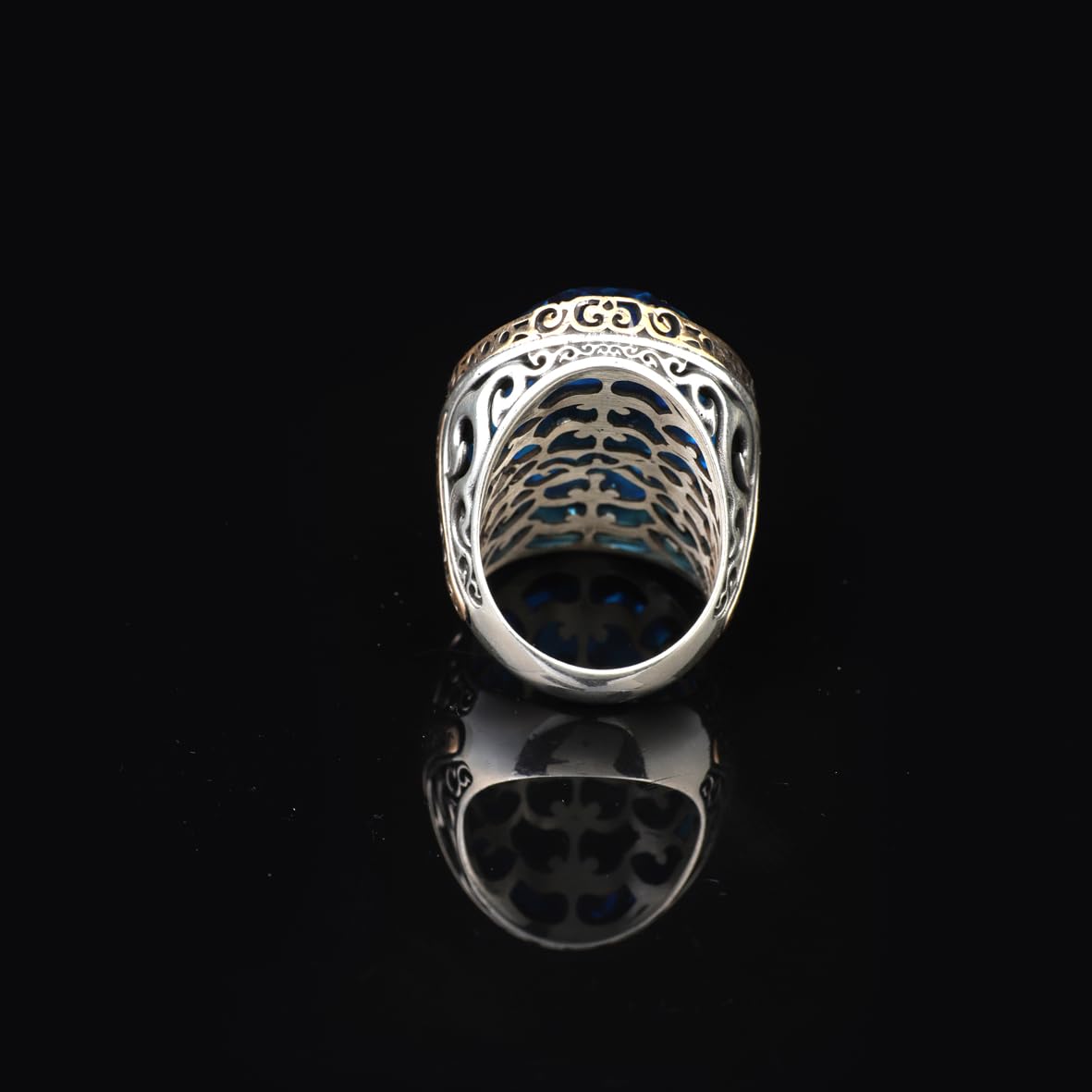 Aquamarine Ring - Oval Stone Large Gemstone Ring for Men Vintage Ottoman Handmade 925 Sterling Silver Rings with Silver Polishing Cloth Gift
