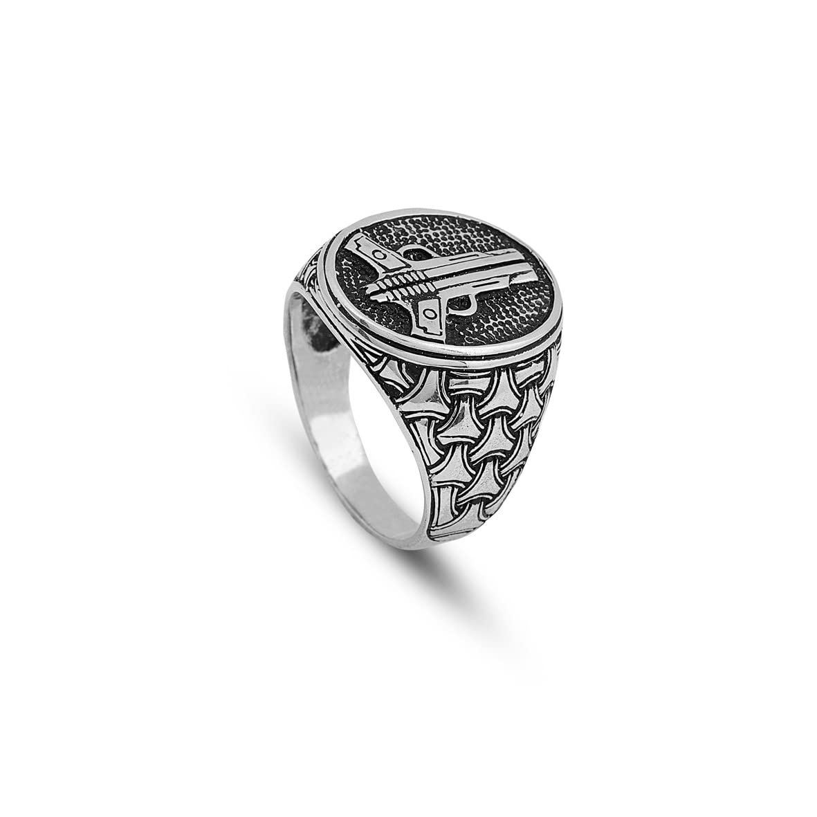 Pistol Handmade Sterling Silver Men Signet Ring
