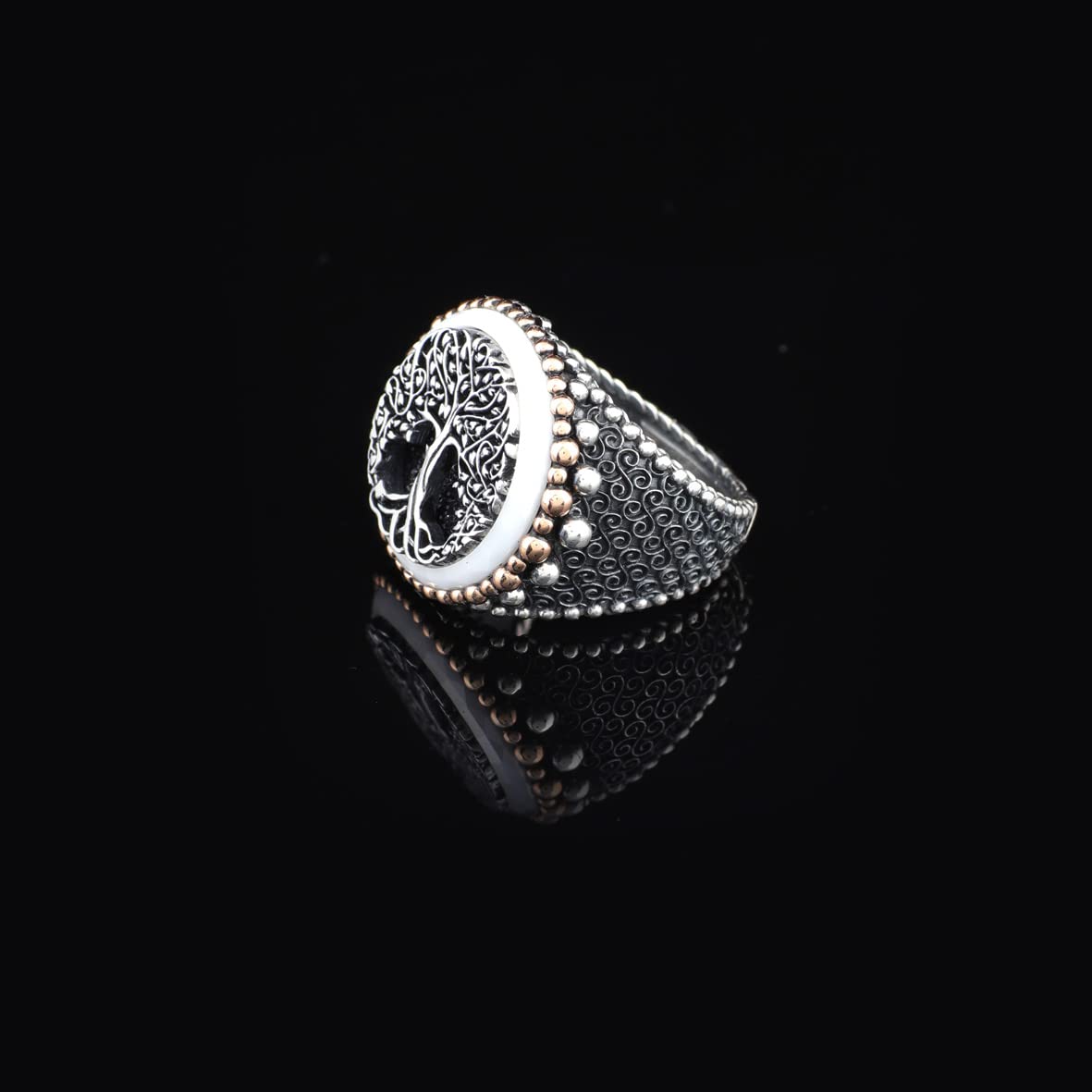 Mother of Pearl Gemstone Handmade Mens Ring