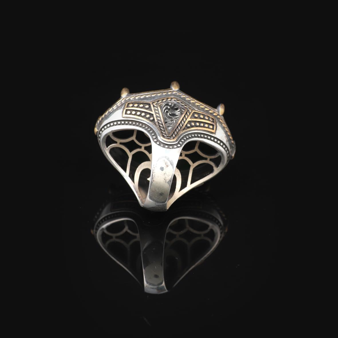 Emerald Ring -Oval Stone Large Gemstone Ring Ottoman Men Vintage Handmade 925 Sterling Silver Rings for Men with Silver Polishing Cloth Gift