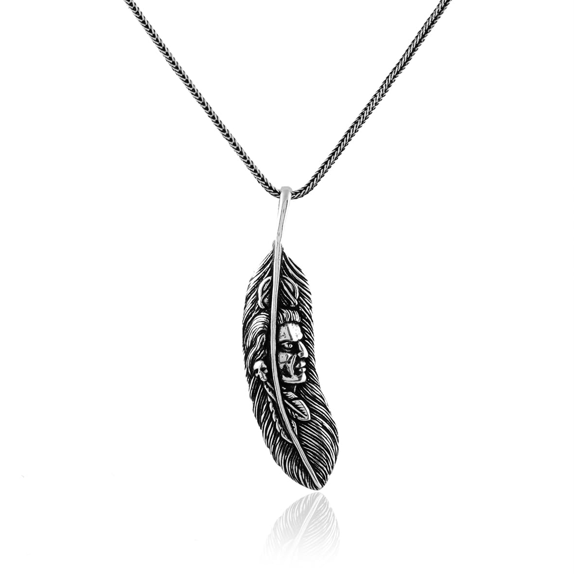 American Indian Chief Necklace – Sterling Silver Biker Necklace