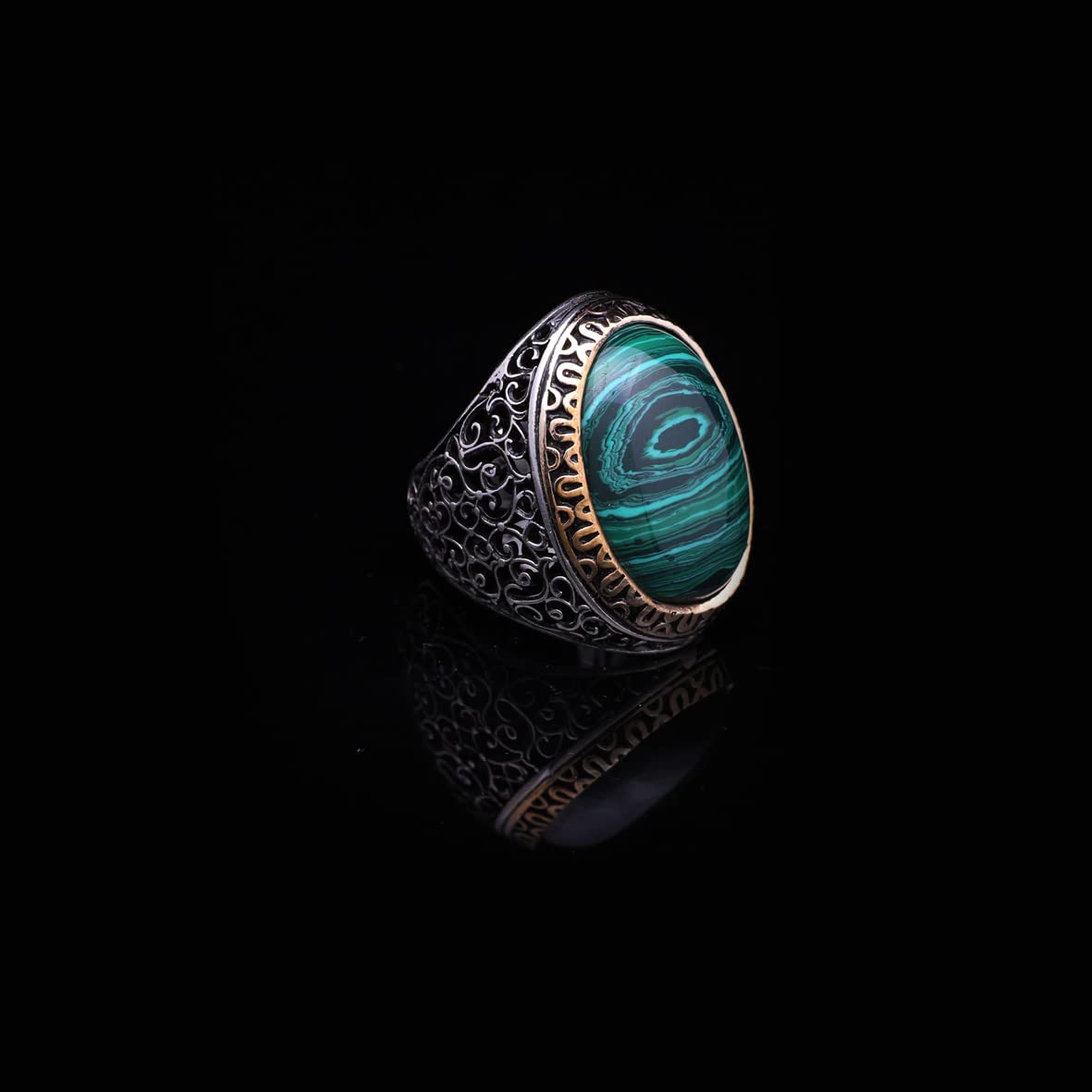 925K Sterling Silver Malachite Ring Men