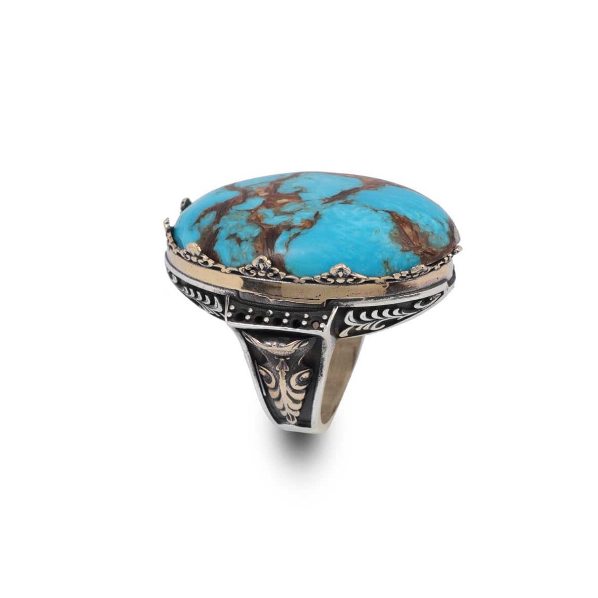 Special Turquoise Men’s Ring with Large Oval Stone – Vintage 925 Sterling Silver Ring