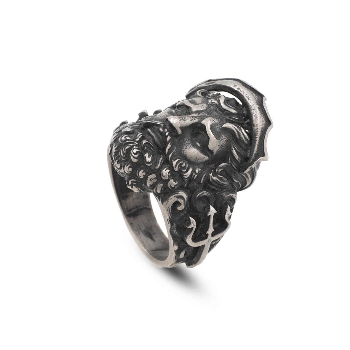 Handmade 925 Sterling Silver Poseidon Mythology Ring - Men's Jewelry