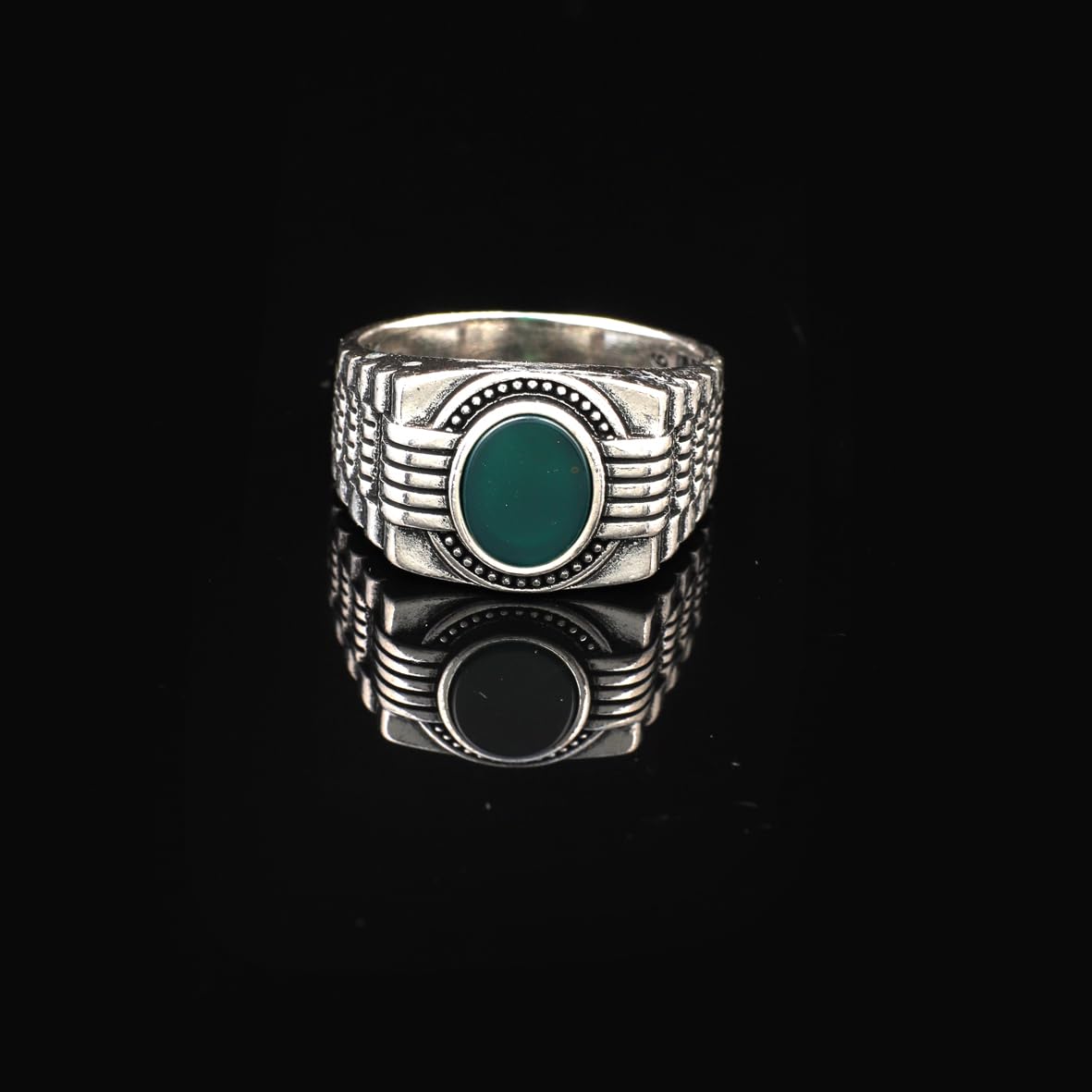 Handmade Jade Gemstone Watch Band Engagement Ring for Men Vintage 925 Sterling Silver