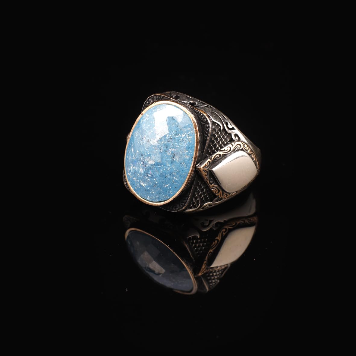 Vintage Handmade 925 Sterling Silver Men's Aquamarine Ring - 925 Sterling Silver Rings for Men - Handcrafted Ring for Men