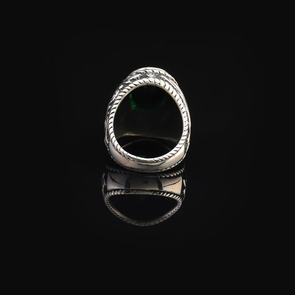 Mens Emerald Ring – Oval Ottoman Style Sterling Silver Gemstone Ring