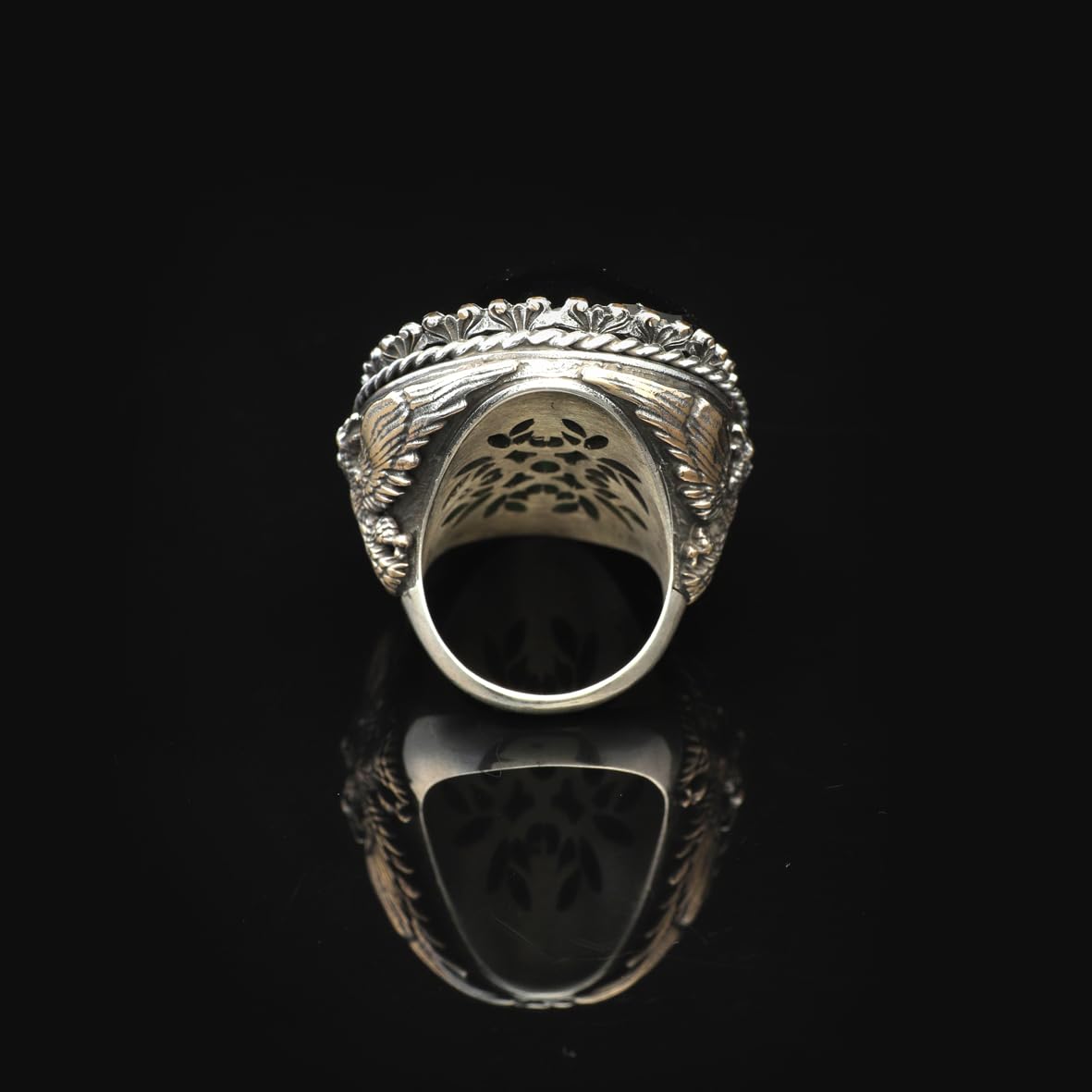 Vintage Emerald Eagle Ring for Men - Large Oval Stone 925 Sterling Silver Turkish Handmade Polished Engagement Ring with Silver Polishing Cloth Gift