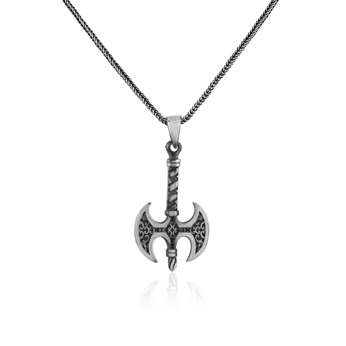 Men’s Axe Pendant Necklace - Sterling Silver Gothic Biker Necklace with Silver Chain & Free Polishing Cloth - Handcrafted Silver Necklace