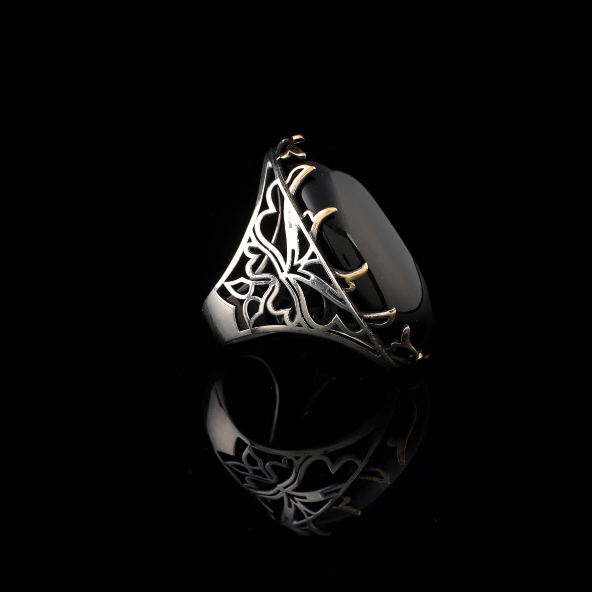 Men's Handmade Black Onyx Ring – Chunky Sterling Silver Vintage Engagement Ring with Ottoman Design