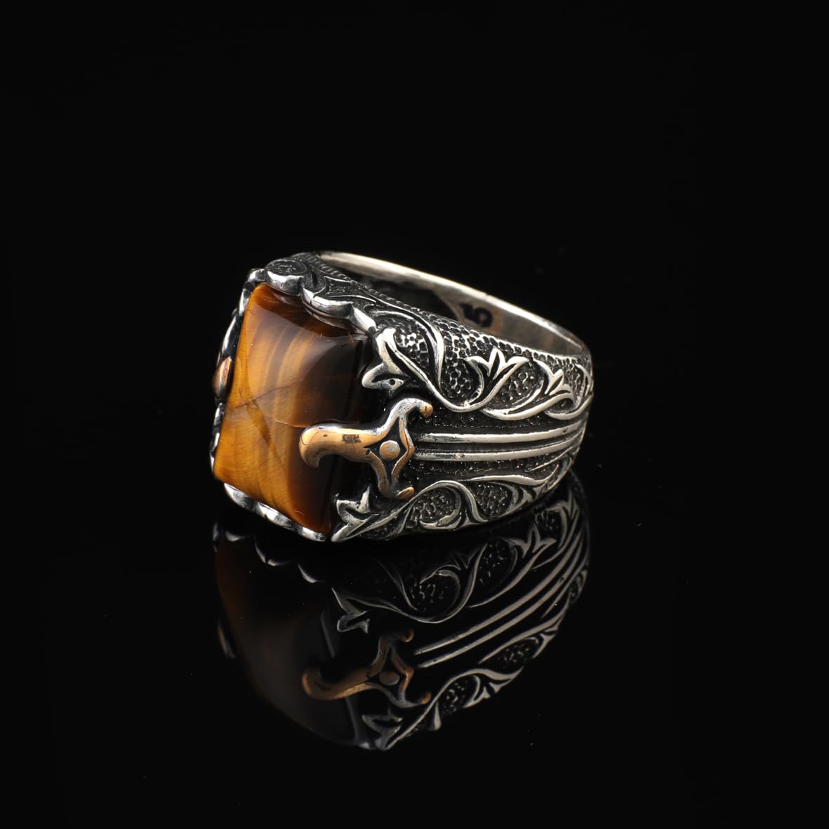 Men’s Tiger Eye Sterling Silver Sword Ring