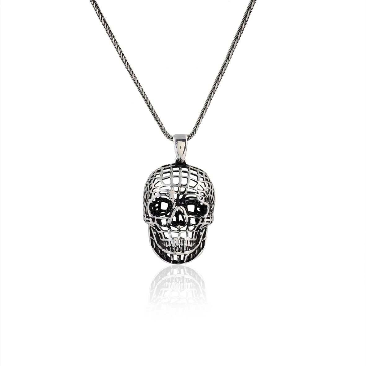 Jewelry Pit - Sterling Silver Skull Necklace for Men - Skull Inspired Jewelry - Complete With Men's Silver Chain - Birthday Gifts