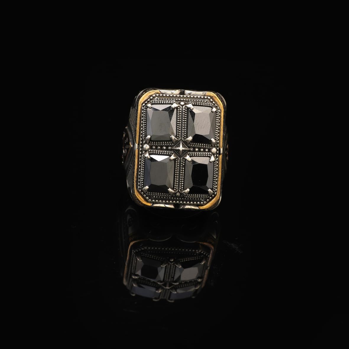 Black Onyx Ring Ottoman Style Large Statement Ring Vintage Sterling Silver Chunky Silver Gemstone Ring