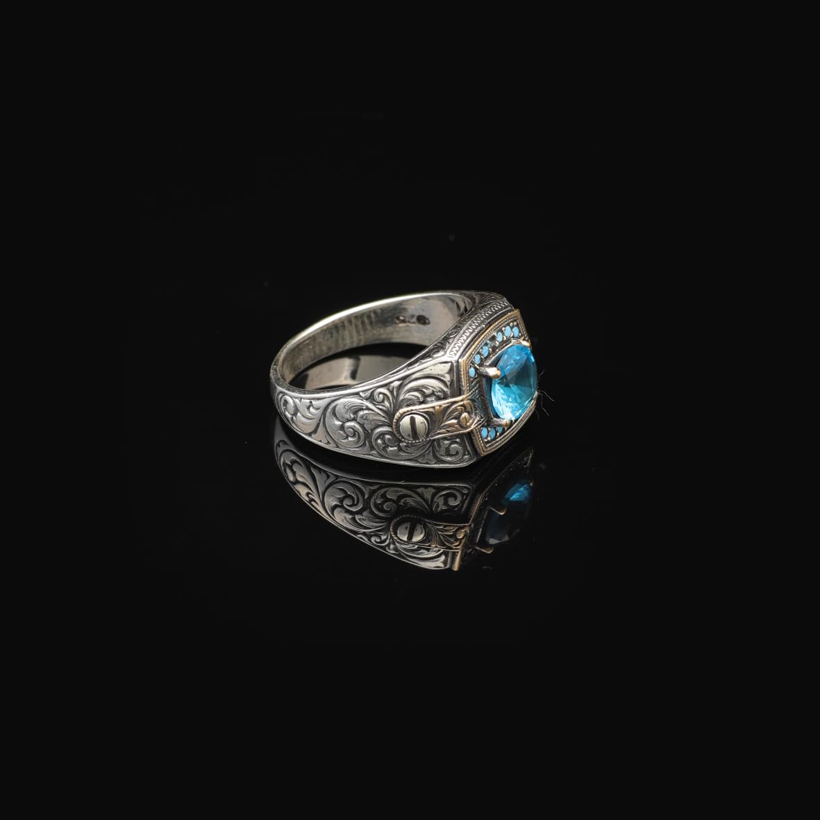 Aquamarine Ring - Vintage Style Men's Gemstone Engagement Ring