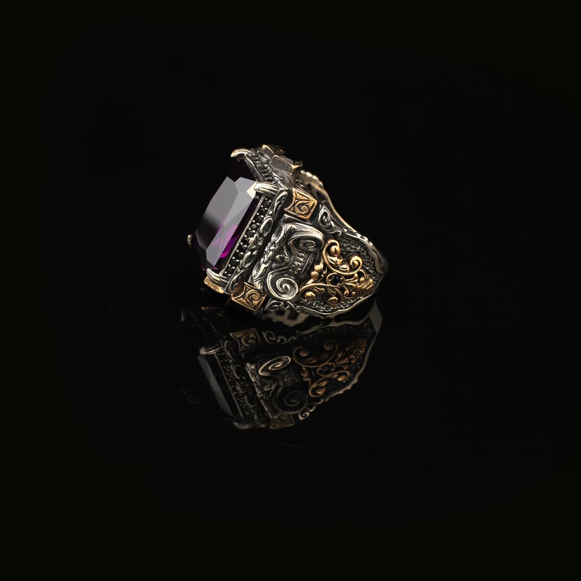 Handmade Amethyst Ring Ottoman Vintage Ring Sterling Silver Ring Chunky Silver Ring Large Statement Gemstone Ring Promise Ring for Him
