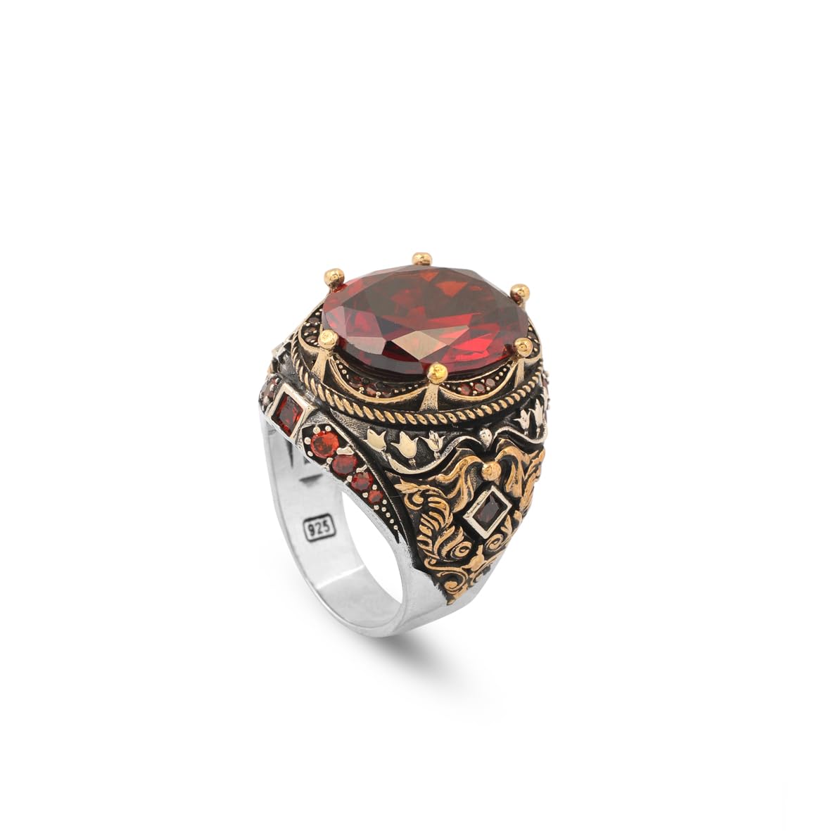 Handmade Garnet Ring Ottoman Style – Large Statement Vintage Gemstone Ring