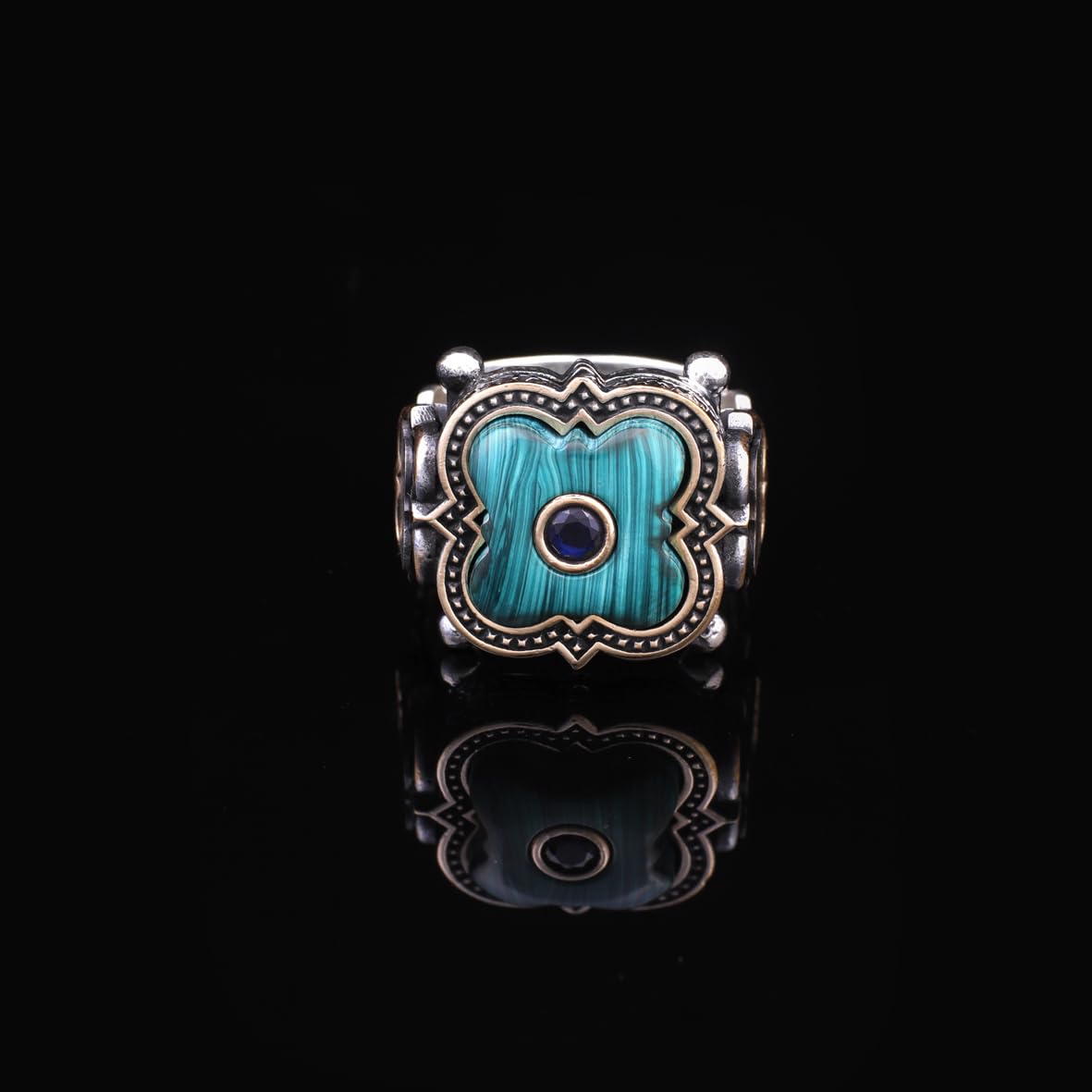 Handmade Vintage Malachite and Micro Onyx Gemstone 925 Sterling Silver Ring for Men - 925 sterling silver rings for men - Birthday Gifts