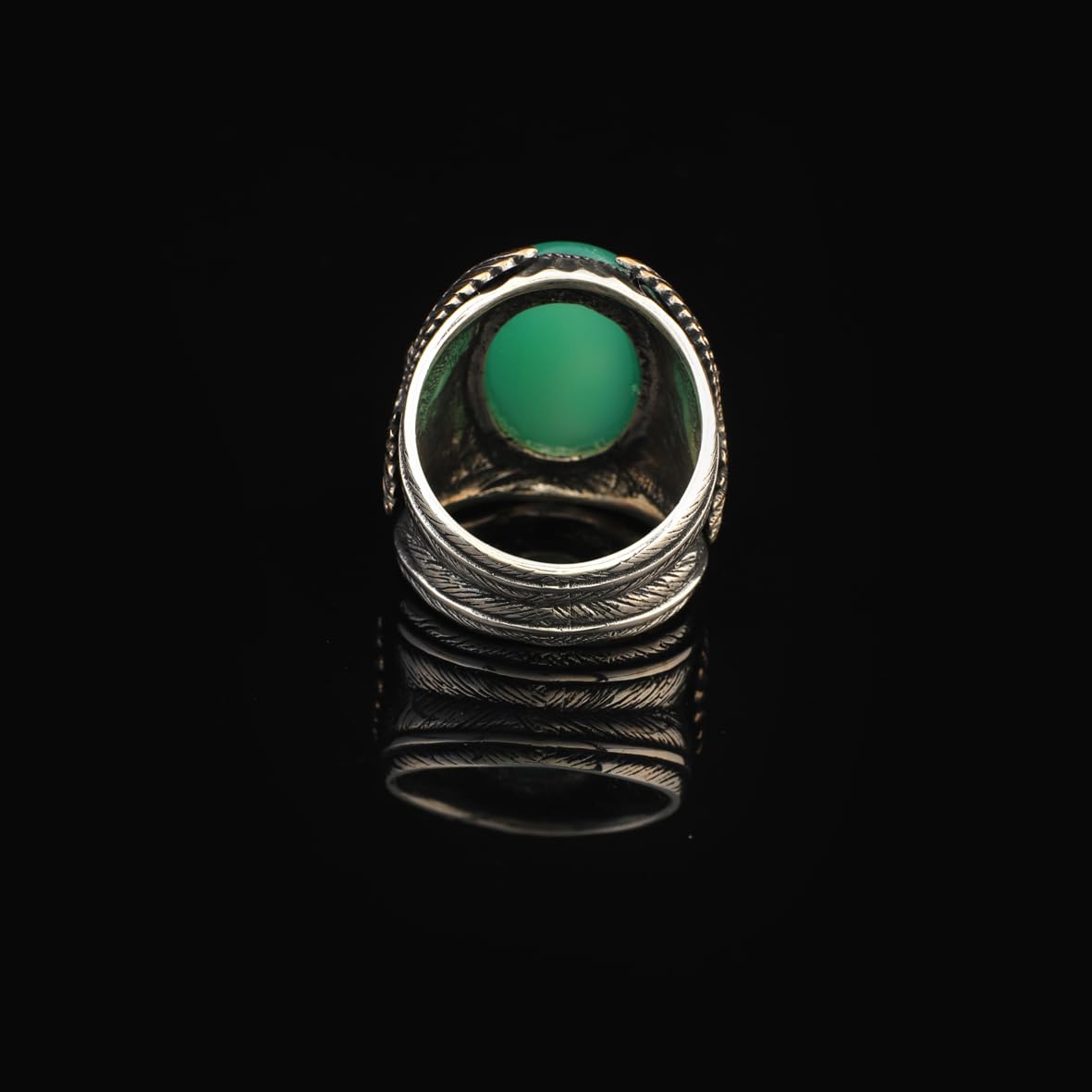 Jade Eagle Ring for Men – Vintage Animal Signet Ring with Gemstone in Sterling Silver