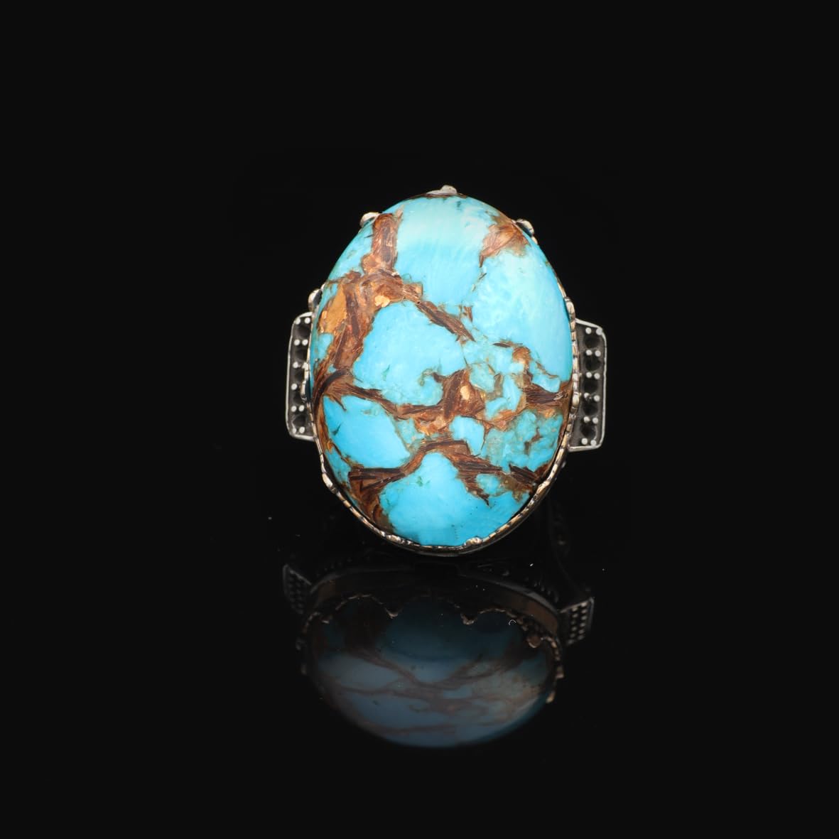 Special Turquoise Men’s Ring with Large Oval Stone – Vintage 925 Sterling Silver Ring