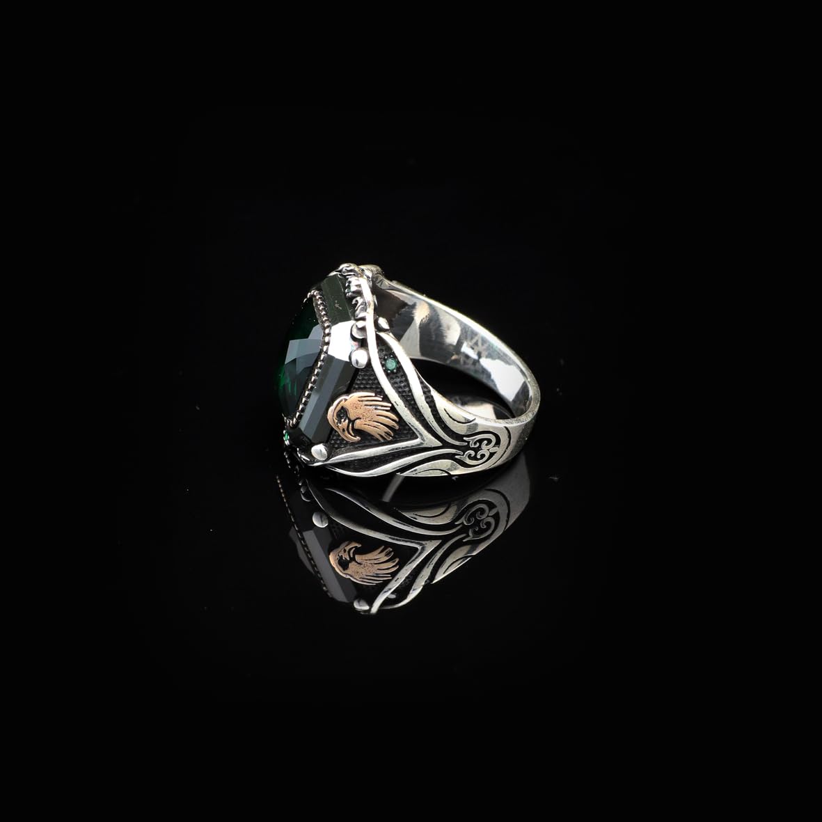 Eagle Emerald Ring - Vintage Mens Gemstone Ring