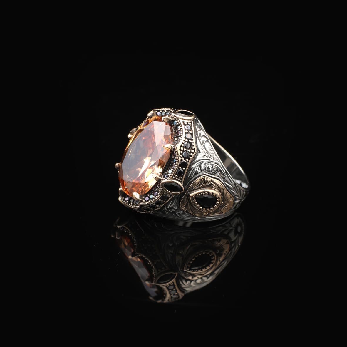 Vintage Zultanite Ring with Micro Onyx Stone – Ottoman Gemstone Sterling Silver Ring for Men – Handmade Engagement Ring – Custom Engraving – Gift with Silver Polishing Cloth