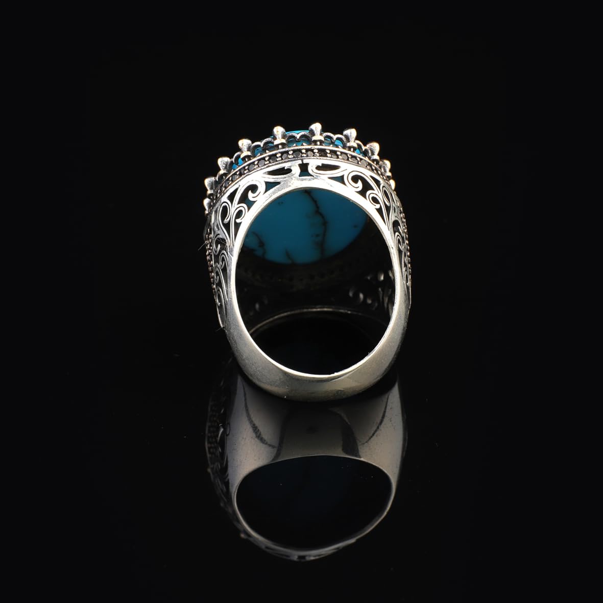 Men's Turquoise Ring with Micro Sapphire - Chunky Sterling Silver Gemstone Ring