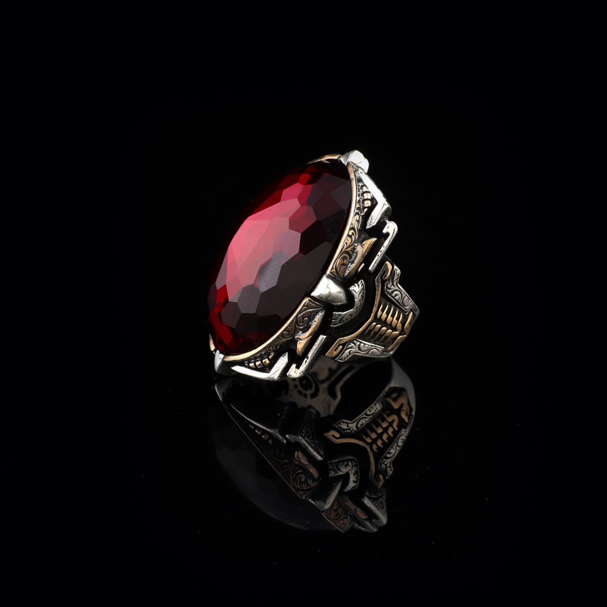 Handmade Garnet Ring – Chunky Sterling Silver Engagement Ring for Men
