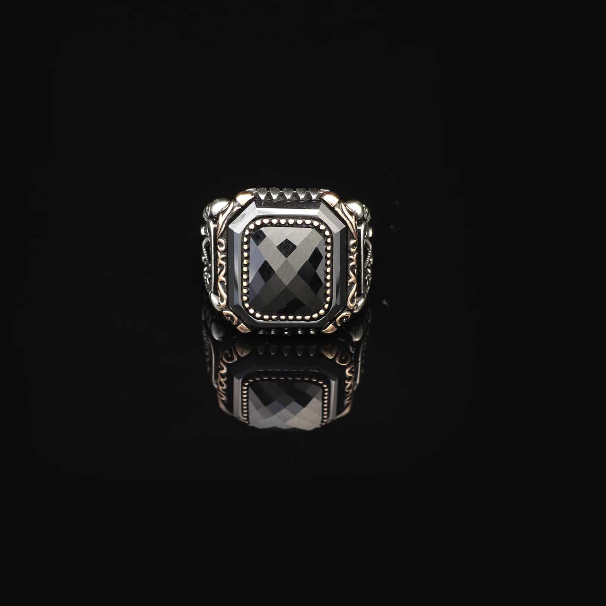 Vintage Black Onyx Ring for Men - Handmade 925 Sterling Silver Engagement Ring with Polished Gemstone - Turkish Style Men's Jewelry with Silver Polishing Cloth Gift