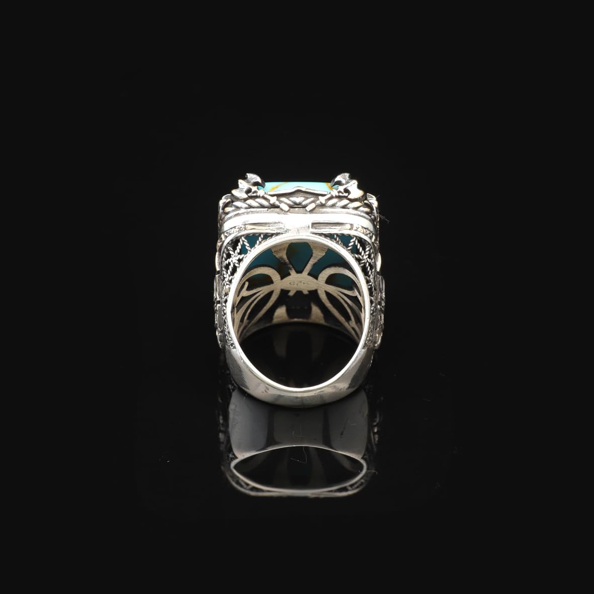 Vintage Large Turquoise Ax Ring for Men - 925 Sterling Silver Turkish Handmade Polished Engagement Ring with Silver Polishing Cloth Gift