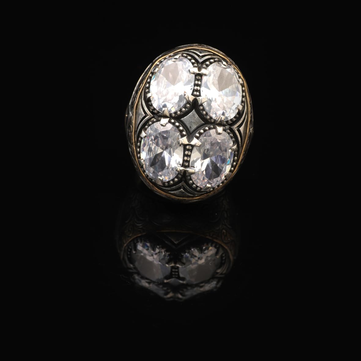 Handmade White Sapphire Sterling Silver Ottoman Ring for Men