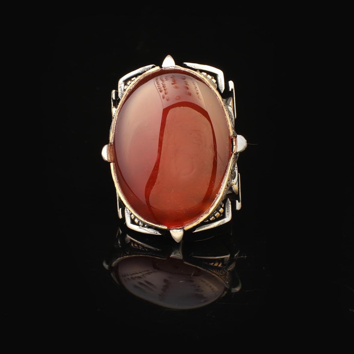 Carnelian Ring Large Statement Chunky Silver Whiskey Barrel Ottoman Vintage 925 Sterling Engagement Promise Gemstone Gift for Husband