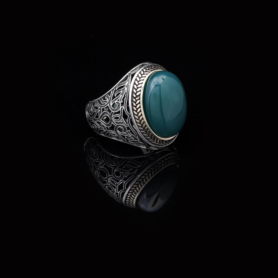Handmade Jade Men's Ring - 925 Sterling Silver Gemstone Jewelry with Silver Polishing Cloth Gift - Engraving Ring