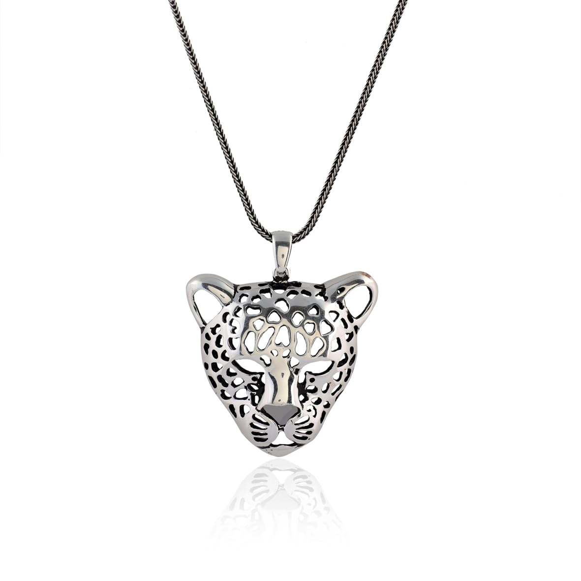 Men's Sterling Silver Leopard Necklace - Animal Pendant - Complete with Men's Silver Chain - Birthday Gifts