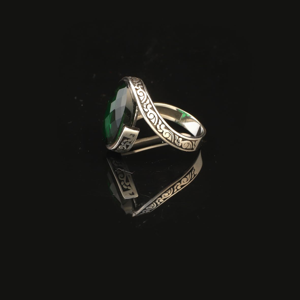 Emerald Ring Gemstone Ring Ottoman Statement Ring Vintage Ring Pinky Ring Sterling Silver Ring Gift for Him Jewelry