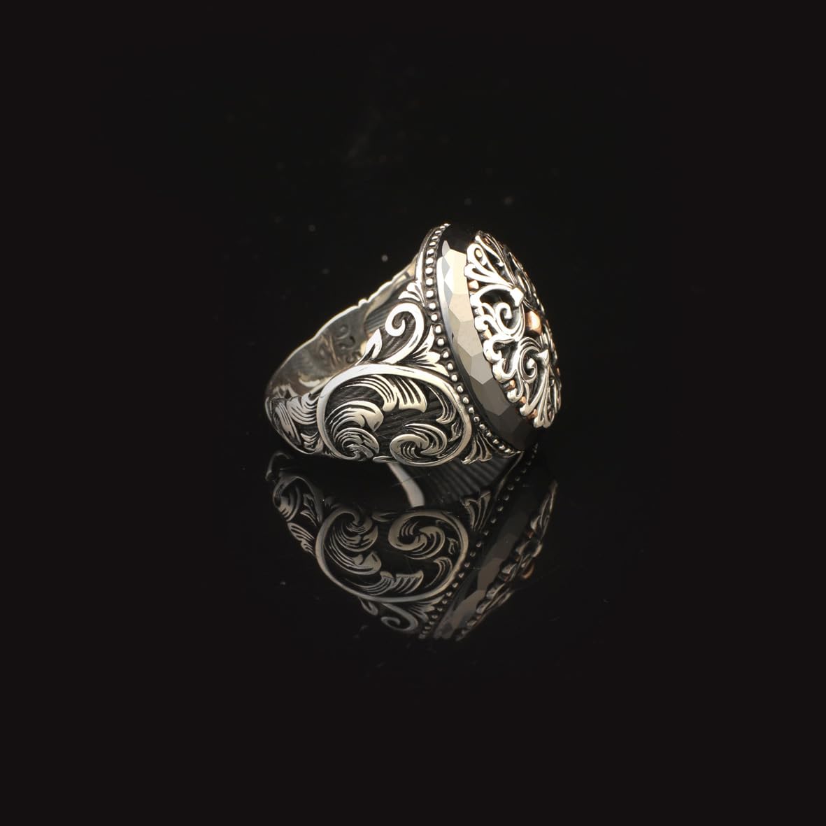 Onyx Ring Signet Ring Ottoman Vintage 925 Sterling Silver Promise Engagement Gemstone Ring Gift for Husband