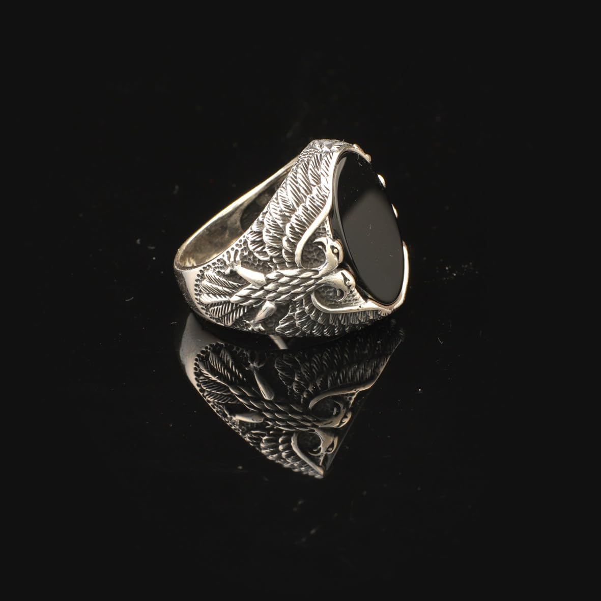Eagle Ring Onyx Ring Silver Signet Ring Gemstone Ring Ottoman Statement Ring Vintage Ring Sterling Silver Ring Gift for Him