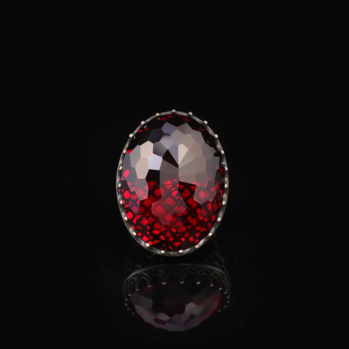 Vintage Ottoman Garnet Ring - Handmade Large Gemstone Ring for Men