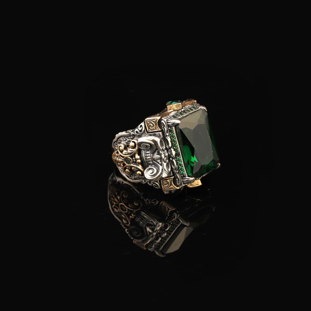 Handmade Emerald Ring Ottoman Style – Large Statement Vintage Gemstone Ring