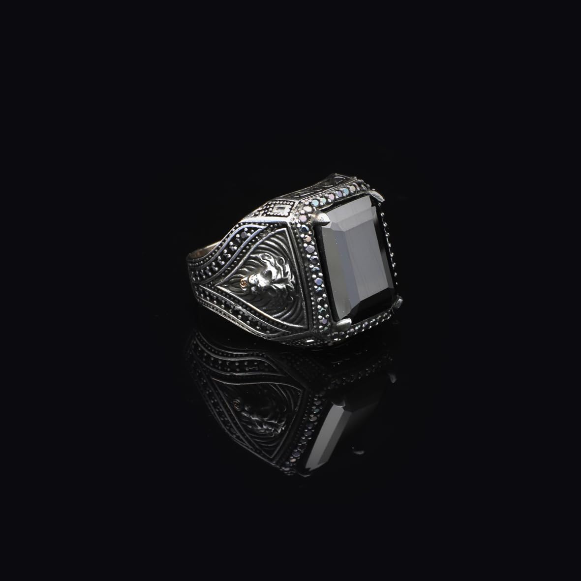 925 Sterling Silver Men's Black Onyx Lion Ring - "Black Onyx Lion Ring for Men - 925 Sterling Silver Black Onyx Gemstone - Birthday Gifts