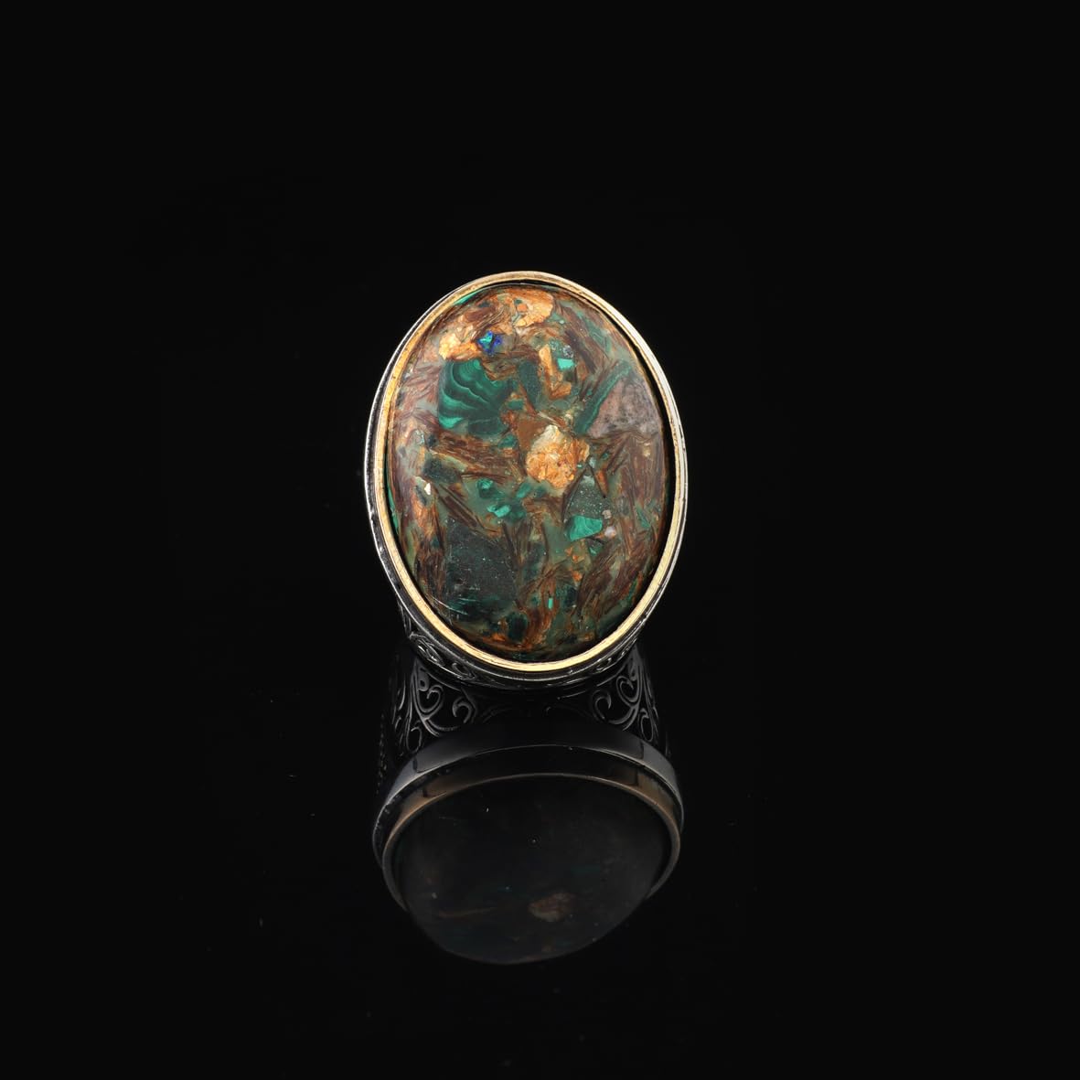 Vintage Men’s Turquoise & Micro Sapphire Gemstone Ring – Chunky Ottoman Sterling Silver Engagement Ring