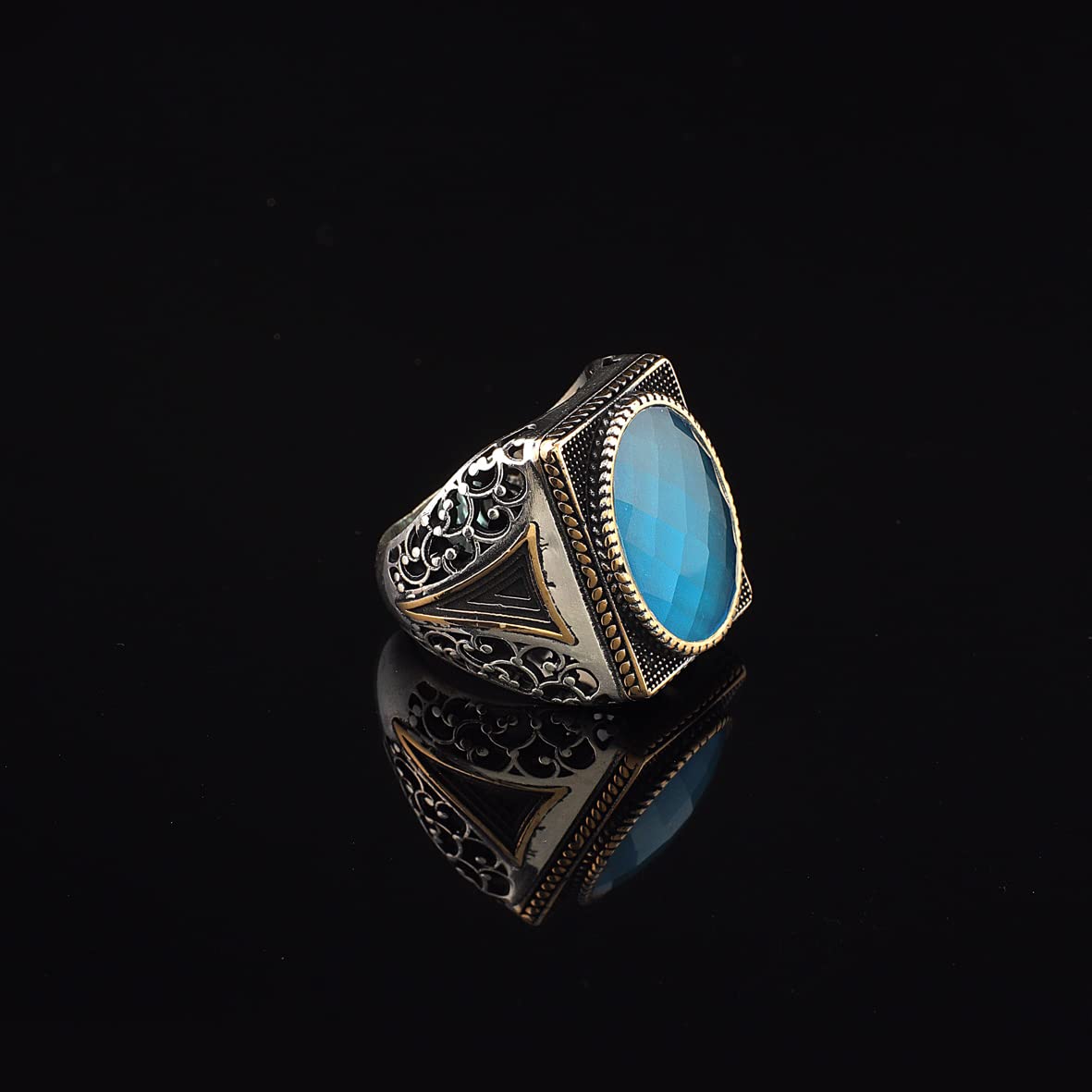 Man Silver Aquamarine Stone Ring