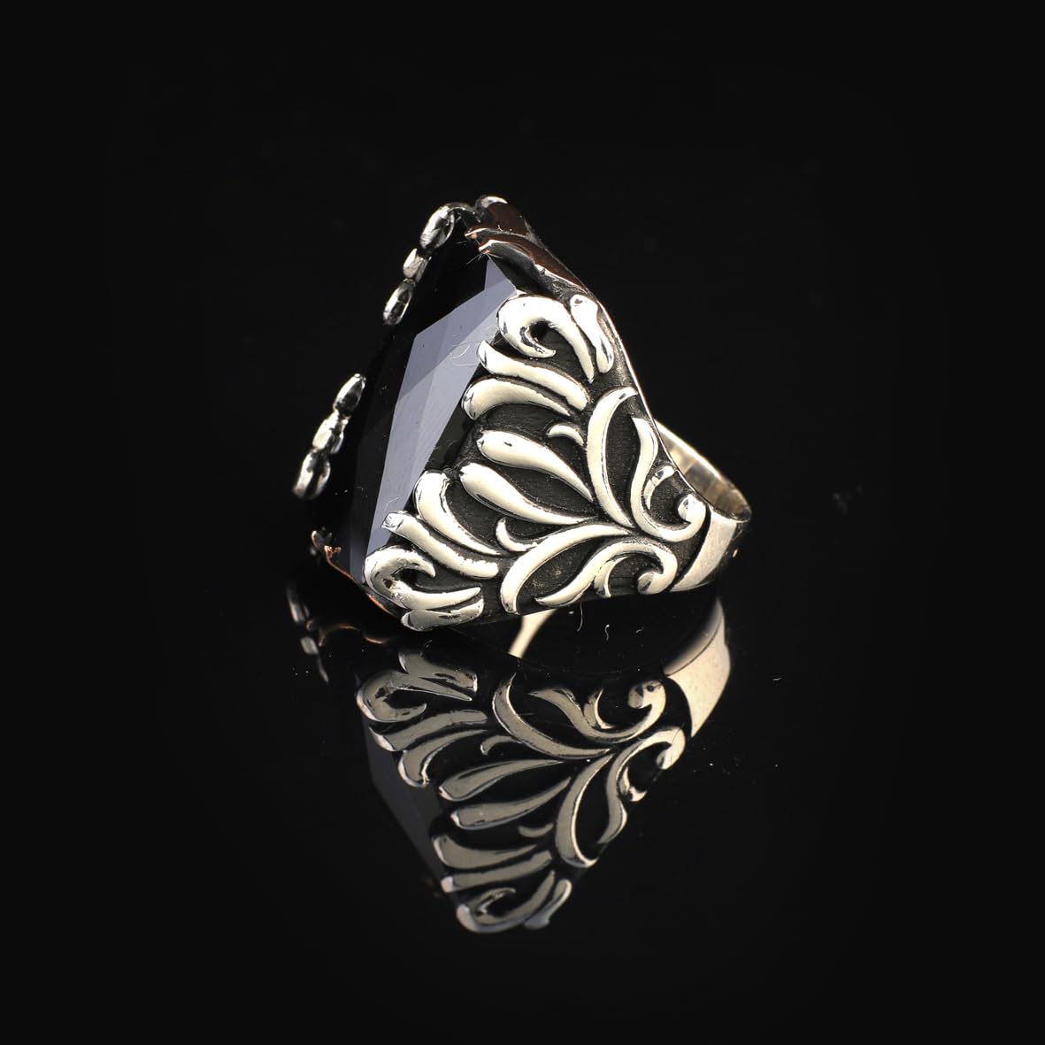 Vintage Ottoman Large Onyx Gemstone Ring for Men – Handmade 925 Sterling Silver Engagement Ring with Custom Engraving & Gift Silver Polishing Cloth