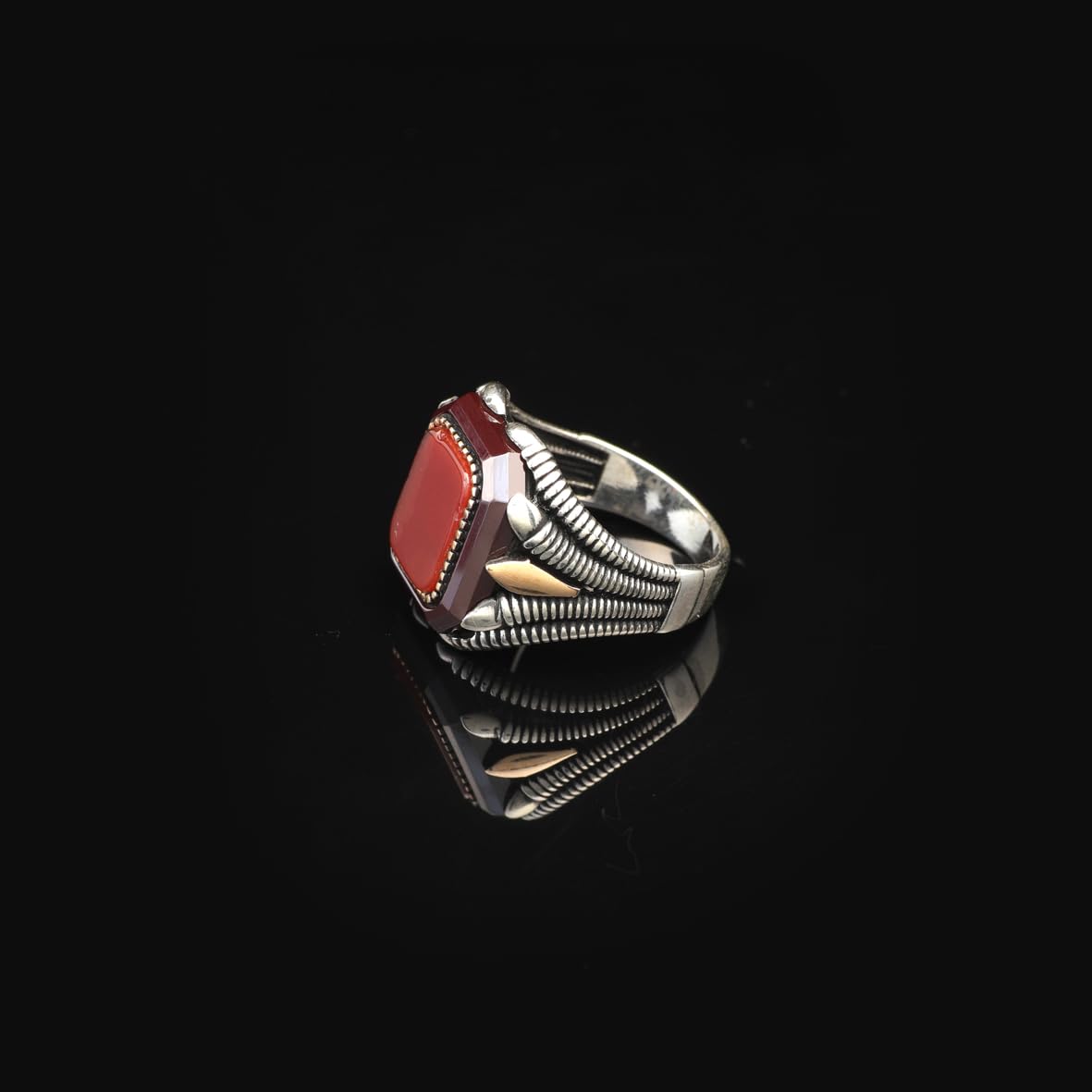 Handmade Vintage Men's Carnelian Ring - Polished 925 Sterling Silver Turkish Gemstone Engagement Ring with Silver Polishing Cloth Gift
