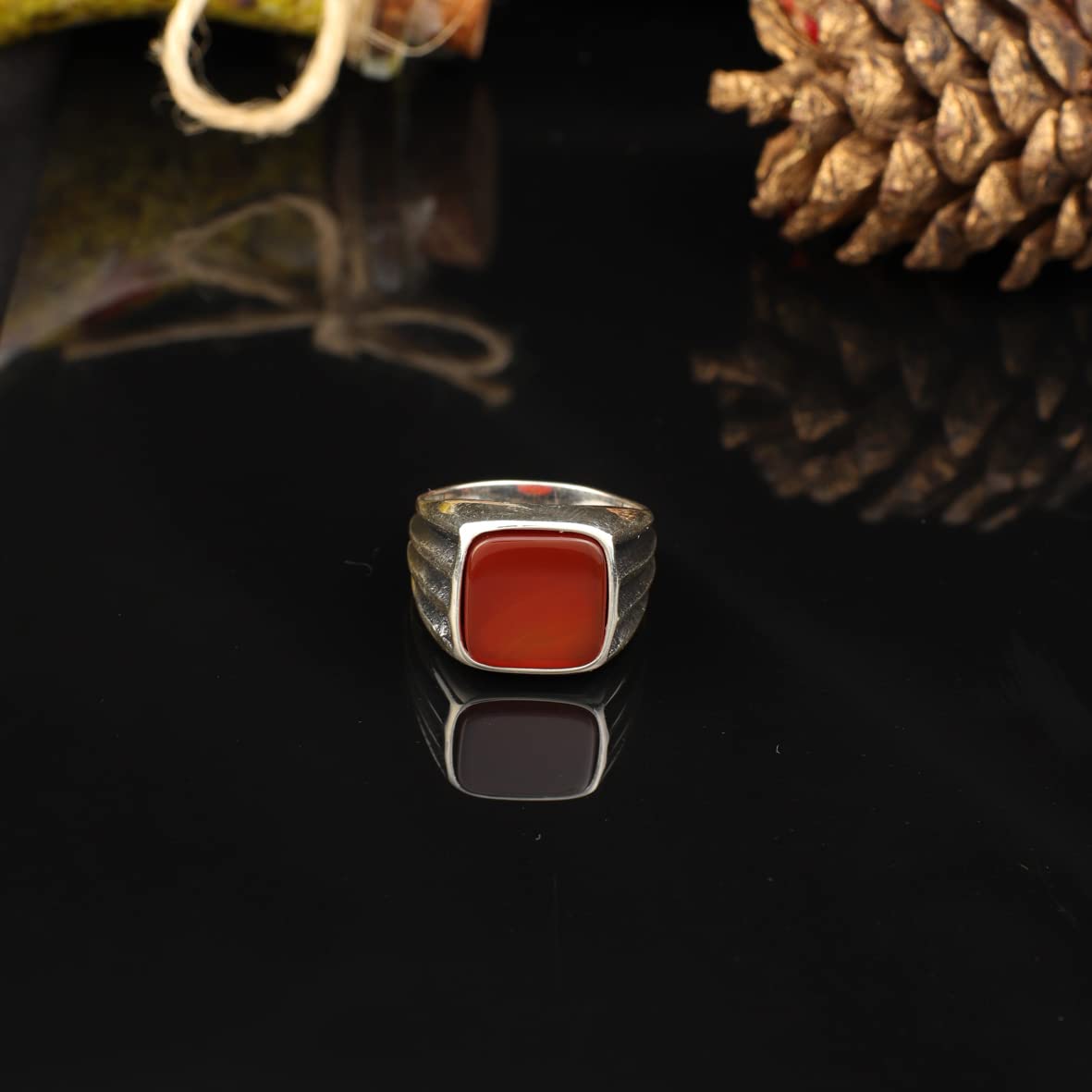 Men Handmade Carnelian Stone Ring