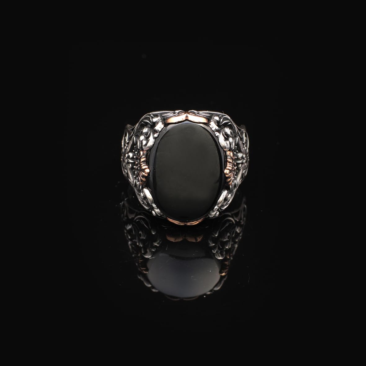 Handmade 925 Sterling Silver Black Onyx Oval Stone Ring - Vintage Polished Gemstone Engagement Ring for Men with Engraving and Silver Polishing Cloth Gift