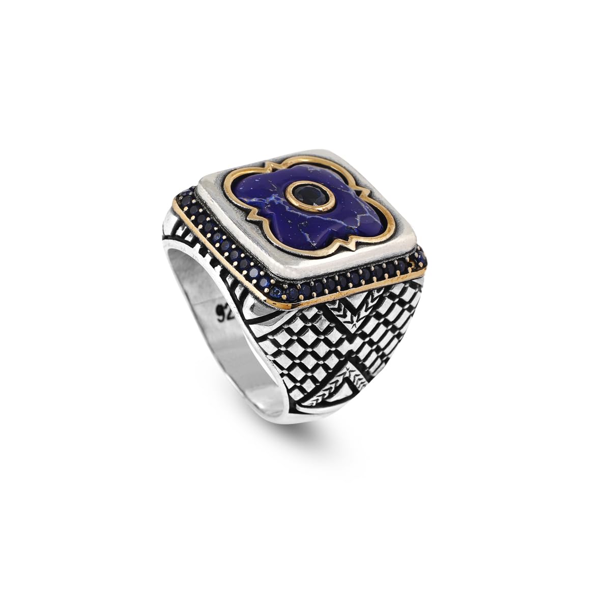 Lapis Lazuli and Onyx Men's Ring with Micro Stone Accents - Vintage Handmade 925 Sterling Silver Jewelry