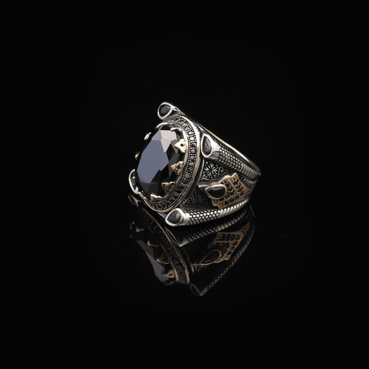Handmade Onyx Ring for Men – Ottoman Style Gemstone in Sterling Silver