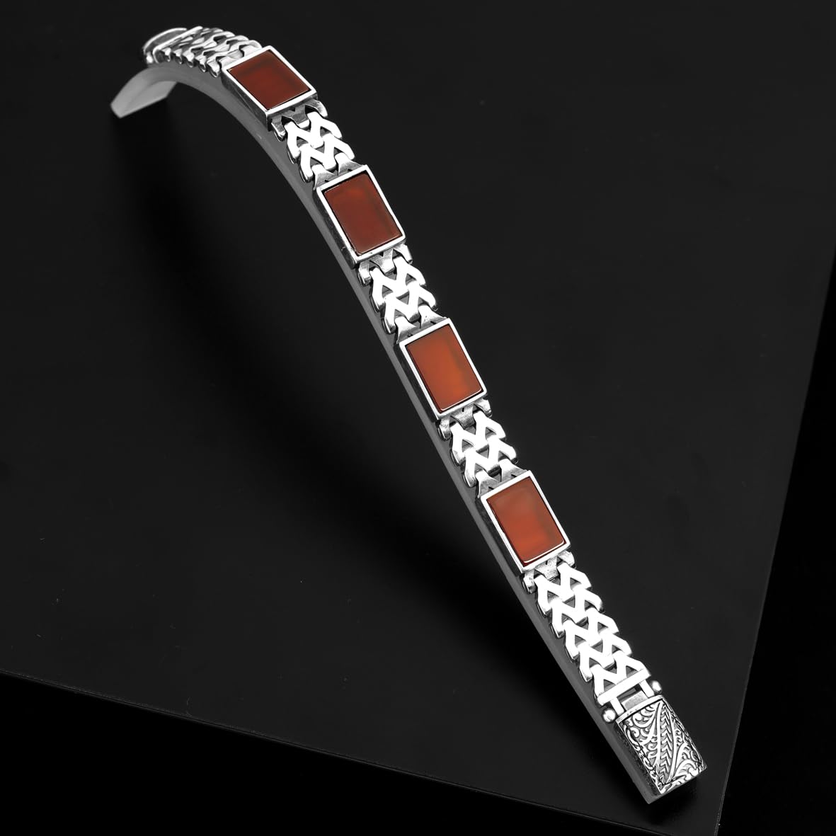 Handmade Carnelian Gemstone Bracelet – Gothic Vintage Sterling Silver Bracelet for Men