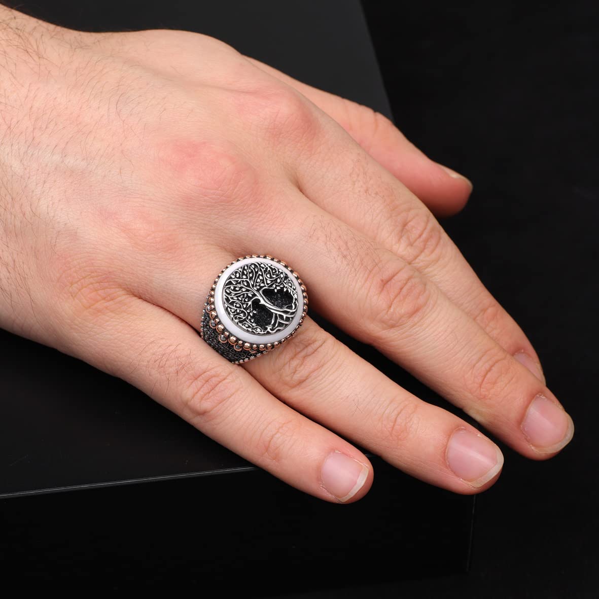 Mother of Pearl Gemstone Handmade Mens Ring